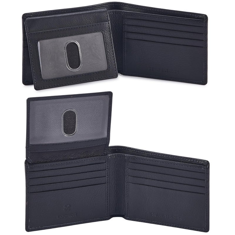 Cochoa Bifold Wallet for Men's Real Genuine Slim Leather RFID Blocking 2 ID Windows Stylish Travel Gift Box (NAPA, BLACK) - Image 1